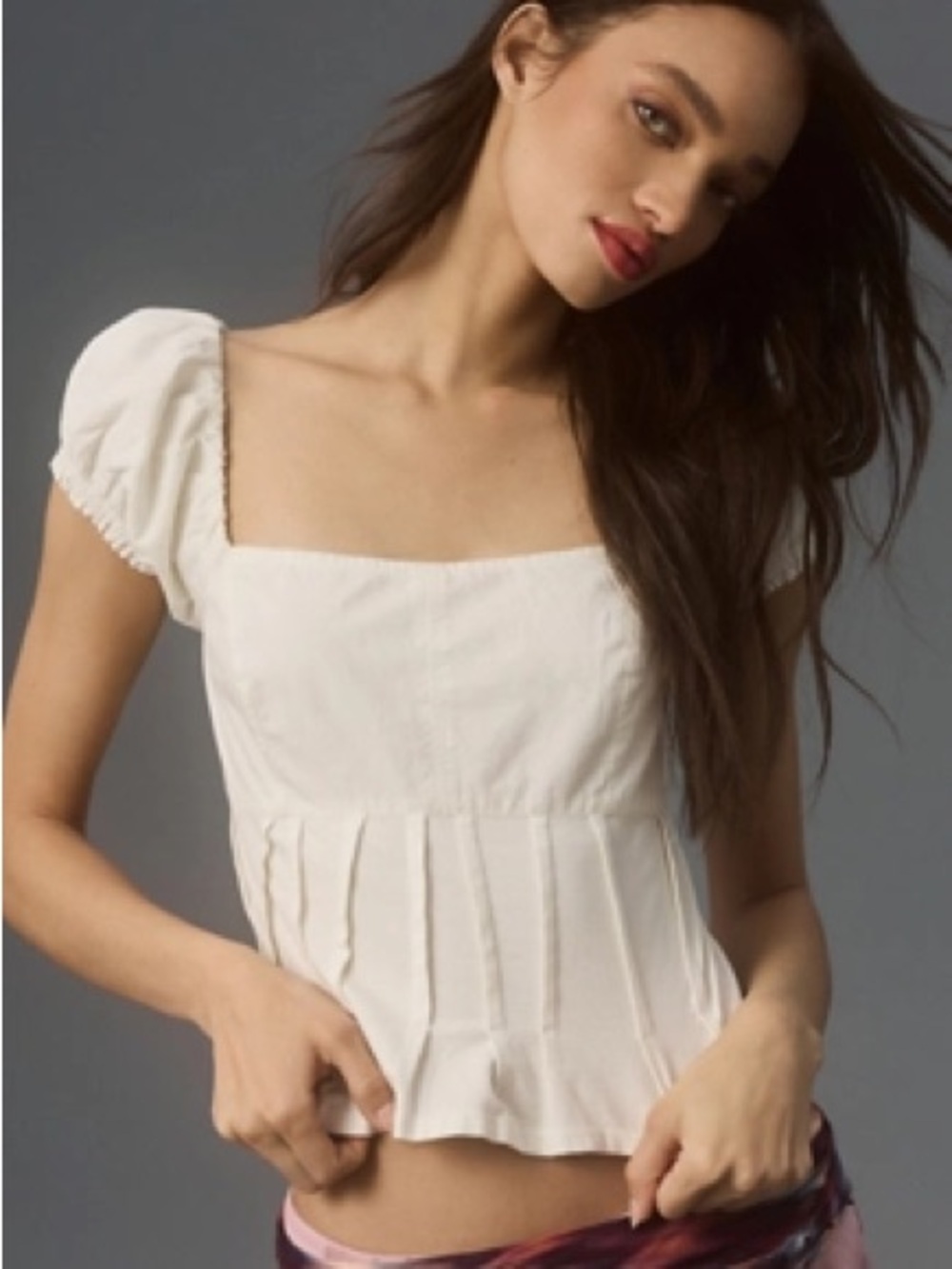 Anthropologie White Puff-Sleeve cap sleeve corset Top